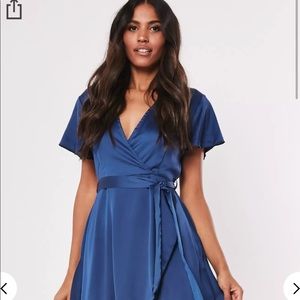 NWT! Missguided navy high low wrap midi dress